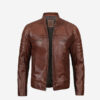 Austin Premium Men's Cognac Waxed Cafe Racer Leather Jacket