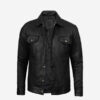 Fernando Men's Black Washed Leather Trucker Jacket