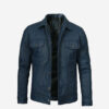 Fernando Men's Trucker Blue Washed Leather Jacket