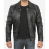 Keeton Vintage Shirt Collar Black Leather Jacket Men