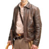 Men's Raiders of The Lost Ark Indiana Harrison Jones Vintage Brown Bomber Leather Jacket-Genuine Cowhide Leather Jacket