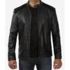 Edmund Black Leather Jacket With Suede Detailing