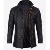 Men's Black Diamond Quilted Leather Car Coat With Brown Detailing