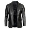 Men’s Real Lambskin Leather Two Button Black Blazer | Premium Blazer