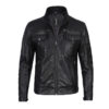 Men’s Real Leather Black Cafe Racer Jacket