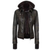 Tralee Rub off Dark Brown Bomber Leather Jacket With Removable Hood