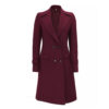 Women's Double Breasted Wool Coat – Maroon Long Winter Wrap Coat