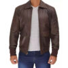 Men's Vintage Brown Leather Bomber Jacket