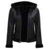 Women’s Black Shearling Hooded Leather Jacket