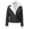 Mary Women’s B3 Bomber Brown Shearling Hooded Leather Jacket