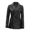 Women’s Black Double Breasted Leather Coat