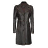 Womens Dark Brown Long Leather Car Coat