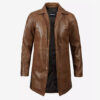 Men's Camel Brown 3/4 Length Leather Coat - Limited Stock