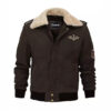 Men's Pierson Dark Brown Leather Bomber Jacket - Removable Shearling Collar