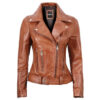 Women’s Asymmetrical Brown Moto Leather Jacket | Belted Style