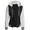 Womens Black and White Hooded Varsity Jacket