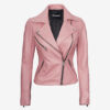 Womens Real Lambskin Leather Pink Moto Jacket