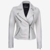 Womens Real Lambskin Leather White Moto Jacket