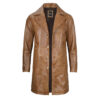 Mens Real Leather Camel Brown Car Coat