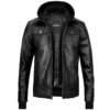 Chris Evans Stylish Black Leather Hoodie Jacket with Zipper and Two Pockets