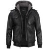 Ferndale Men’s Black Leather Jacket With Removable Hood