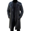 Mens Long Trench Coat Winter Black Leather With Shearling Jacket Men New Stylish