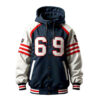 Men's Versity Blue Sport Baseball Style Jacket with Hoodie 69 number