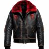 Men's Black Skull Embroidered Leather Jacket with Red Faux Fur Collar - Trendy Rock & Gothic Biker Fashion | BlackBravo Shop