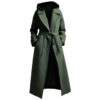 Halloween Women's Millitary Green Over long Wool  coat with Hoodie Full Length