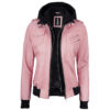 Womens Pink Hooded Bomber Leather Jacket