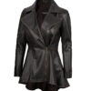 Womens Rub Off Brown Peplum Leather Jacket