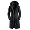 Men's Black Dark textured wool Overlong Coat with Hoodie