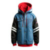 Men's Urban Streetwear Denim Jacket red Hoodie with Black Sleeves