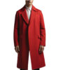 Men's Bright Red Over Long Winter Wool Coat