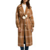 Women's Brown & White Check Style Wool Coat