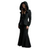 Women's Peplum Black Wool Coat with Wool Trouser Set