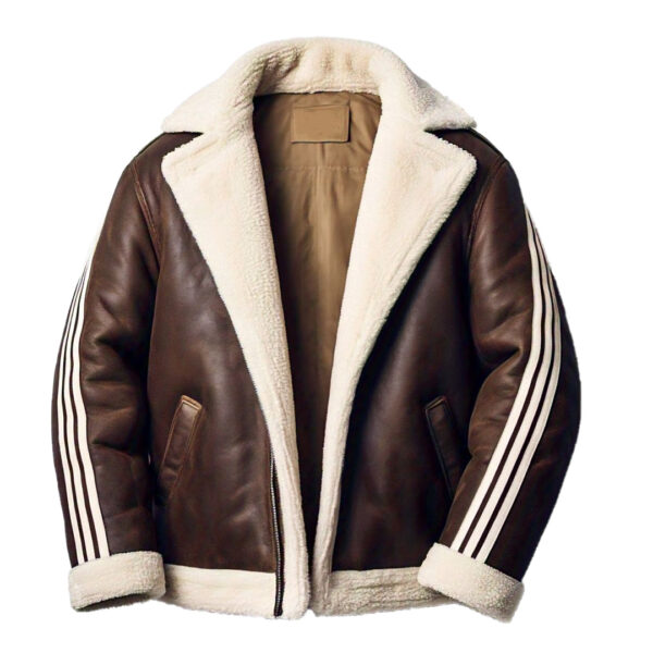 Men's Open-Front Brown Leather Shearling Jacket