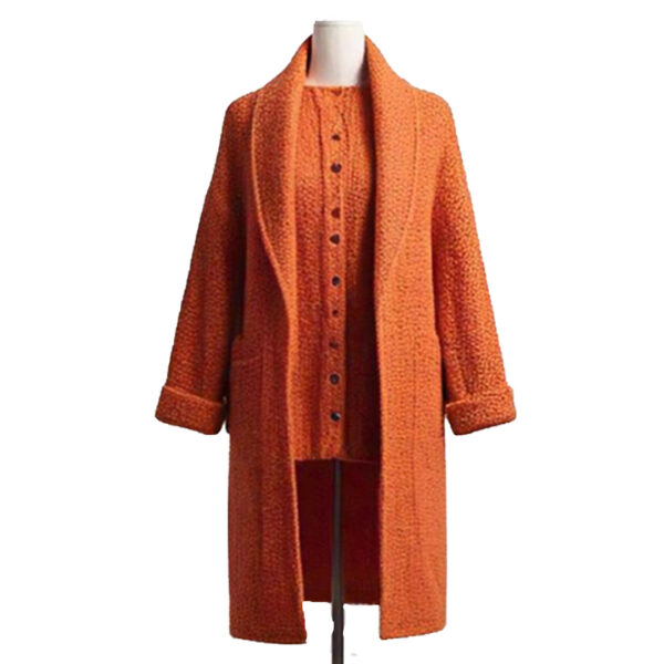 Women's Cozy Orange Knit Cardigan Coat