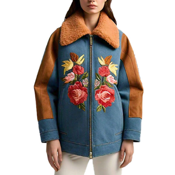 Desigual Women's Glasgow Embroidered Denim Flight Jacket Stylish Casual Outerwear