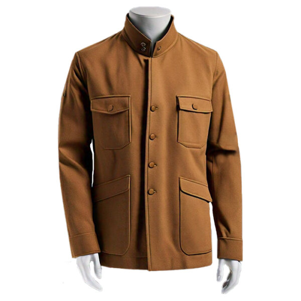 Men's Classic Tan Military-Style Wool Jacket