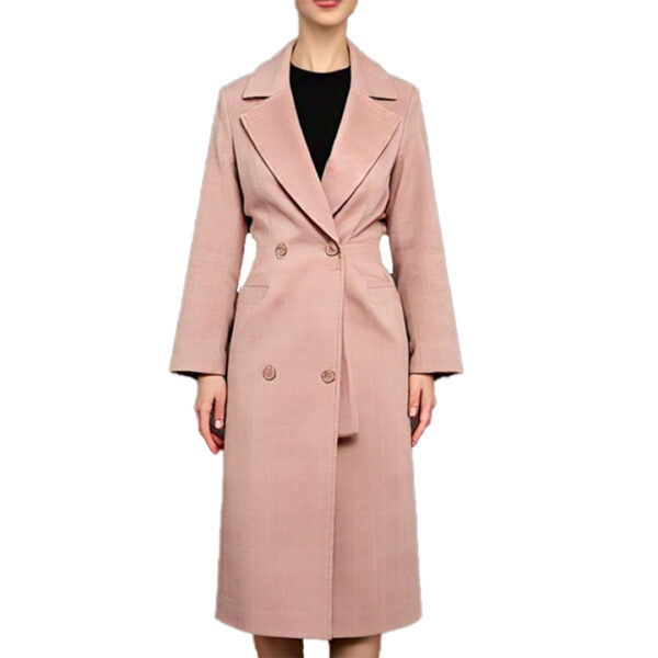 women's Timeless Blush Pink Double-Breasted Trench Coat - Image 2