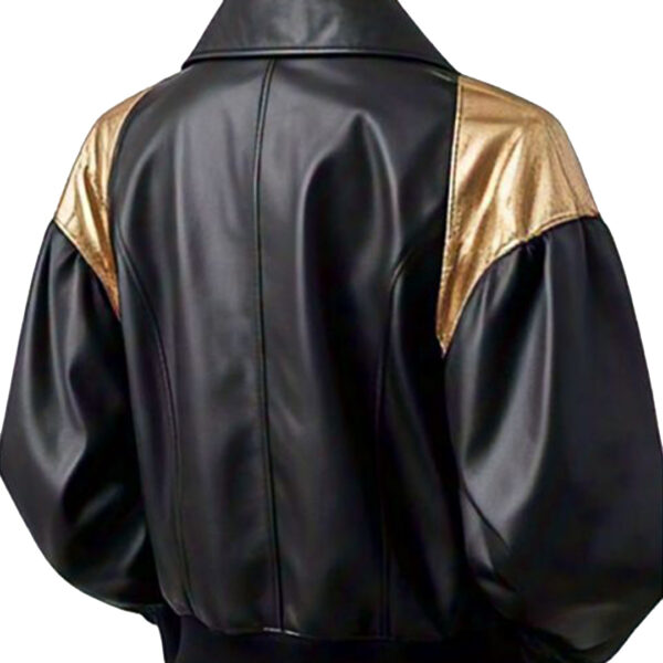 Women's Elegant Black Leather Jacket with Gold Accents - Image 4