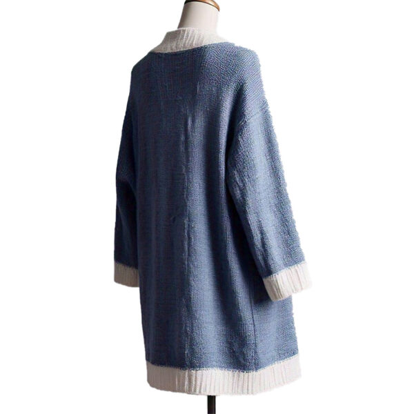 Women's Blue and White Open-Front Knit Cardigan - Image 2