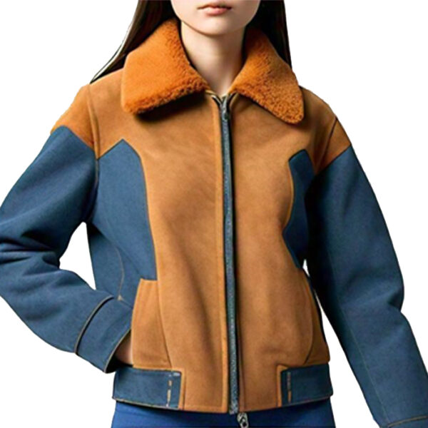 Women's Stylish Two-Tone Shearling Collar Jacket