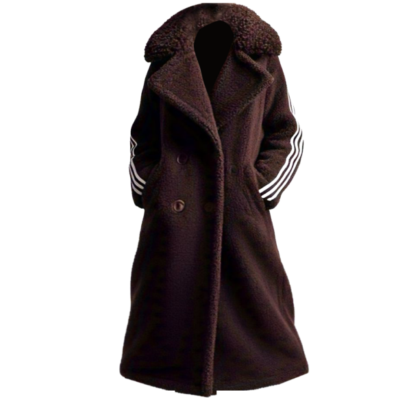 Women's DARK BROWN White STRIPPED SLEEVES Winter Warm Wool OverCoat