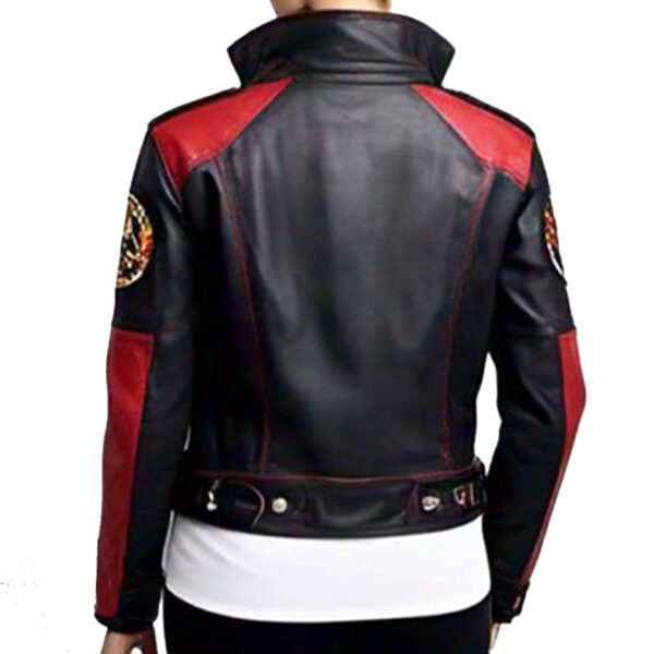 Women's Black and Red Biker Leather Jacket with Embroidered Details - Image 2