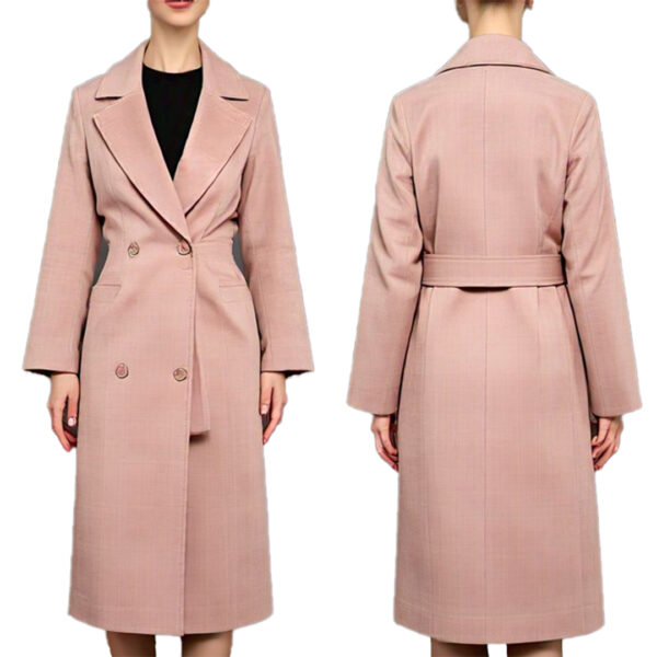 women's Timeless Blush Pink Double-Breasted Trench Coat - Image 4