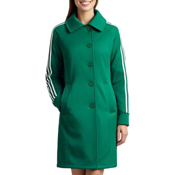 women's Sleek Green Athletic Coat with Striped Accents - Image 3