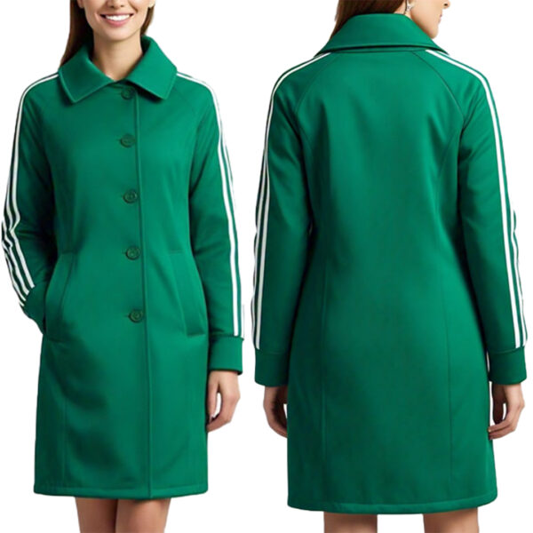 women's Sleek Green Athletic Coat with Striped Accents - Image 4