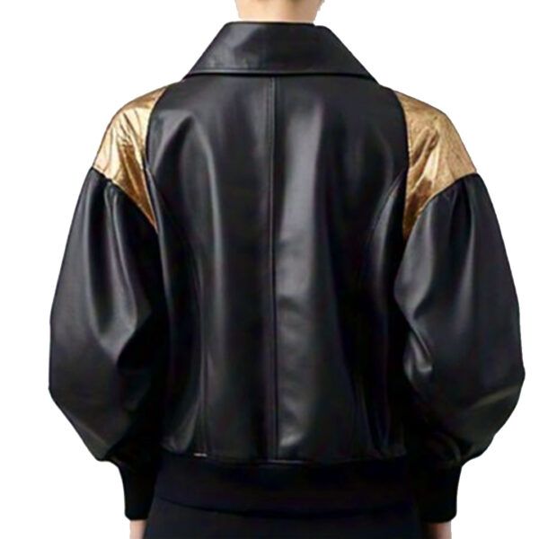 Women's Elegant Black Leather Jacket with Gold Accents - Image 3